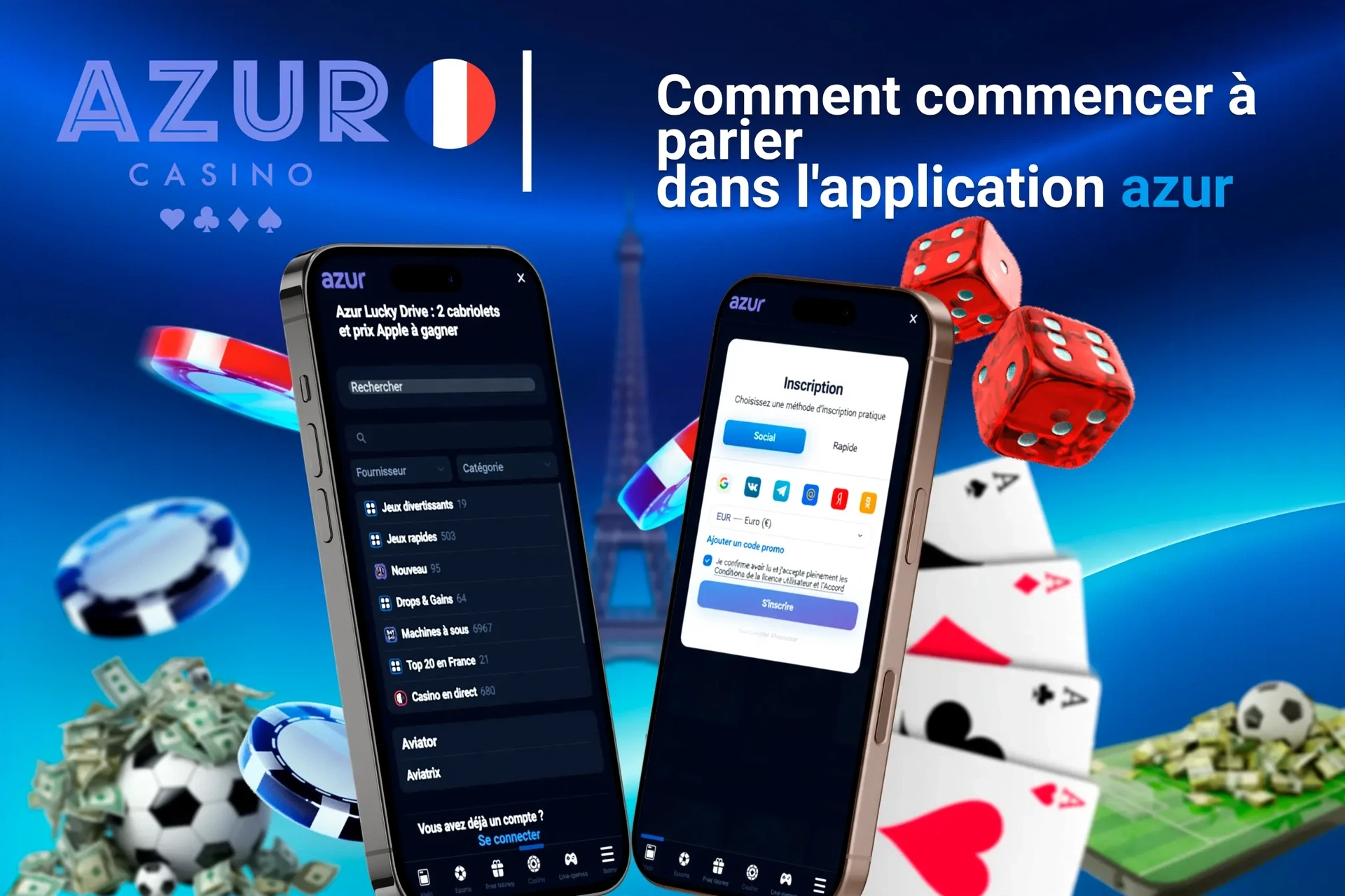 Guide étape par étape pour commencer à parier sur l'application, avec l'inscription et la sélection de jeu affichées sur des écrans mobiles