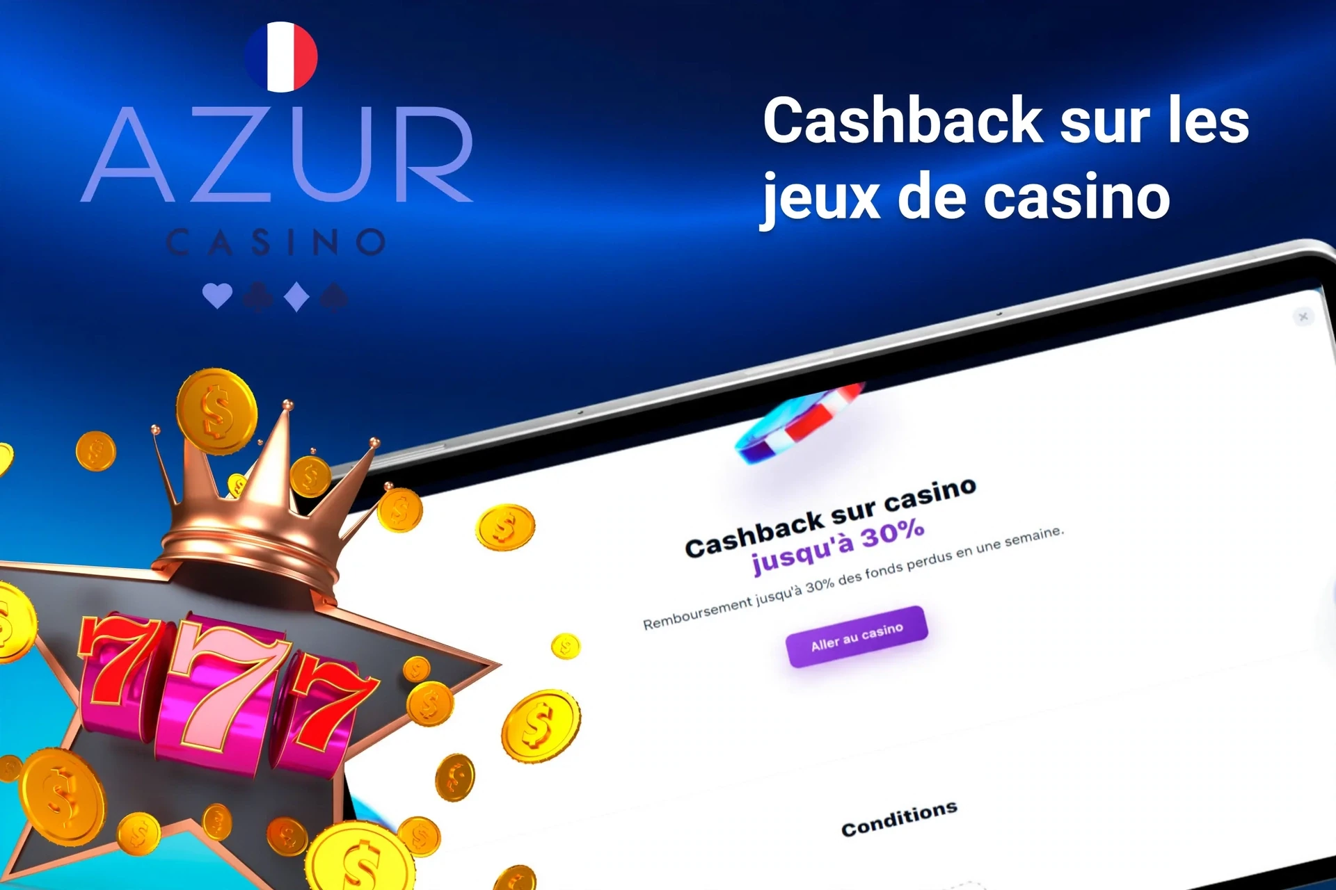 Application mobile avec offre de rakeback poker d'Azur jusqu'à 50 %, dés rouges et cartes à jouer