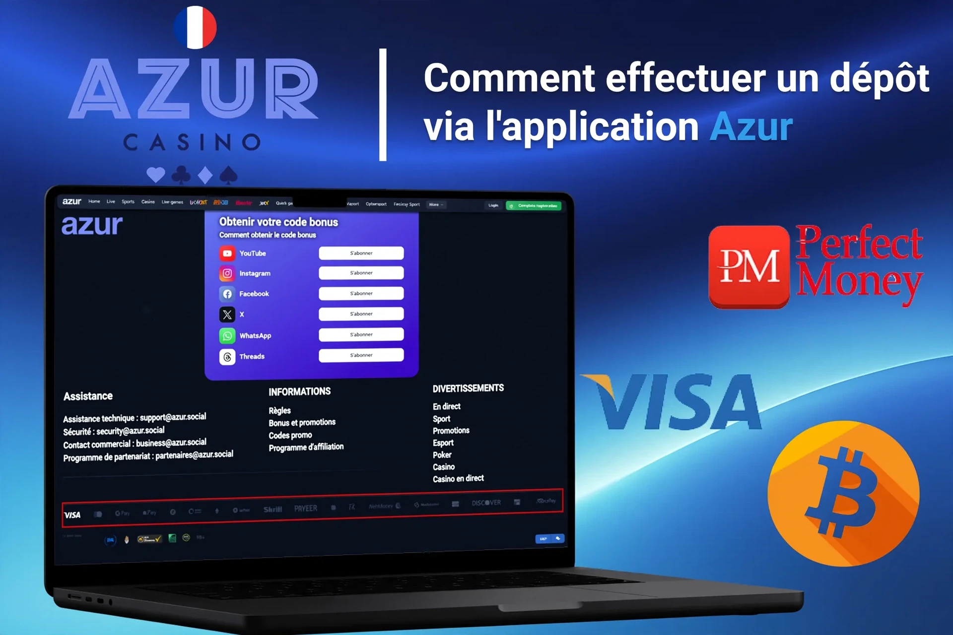 Processus d'inscription sur l'application mobile Azur avec options de connexion sociale