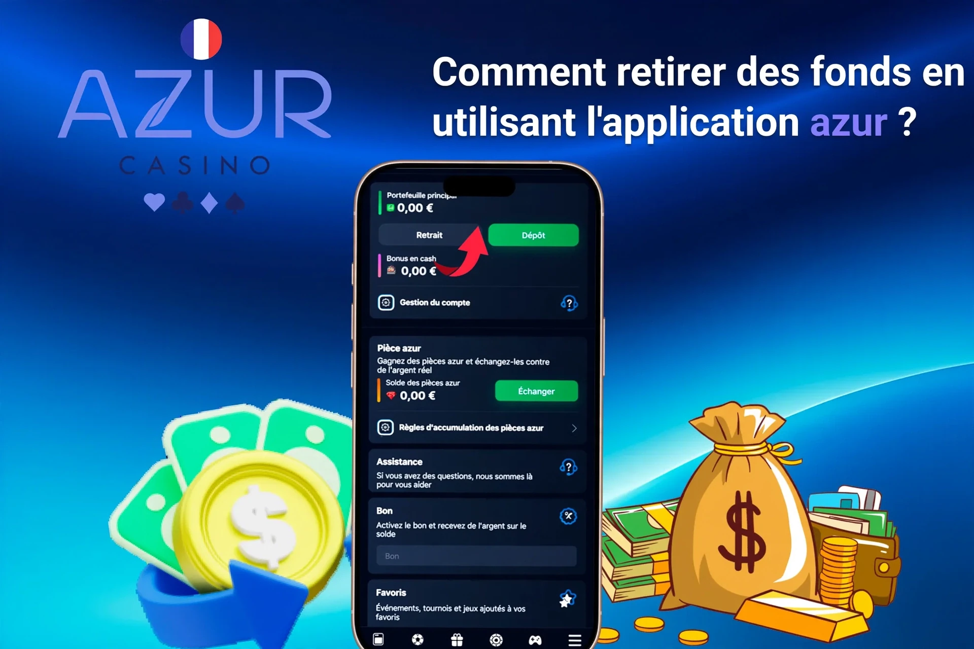 Instructions de retrait sur l'application mobile Azur