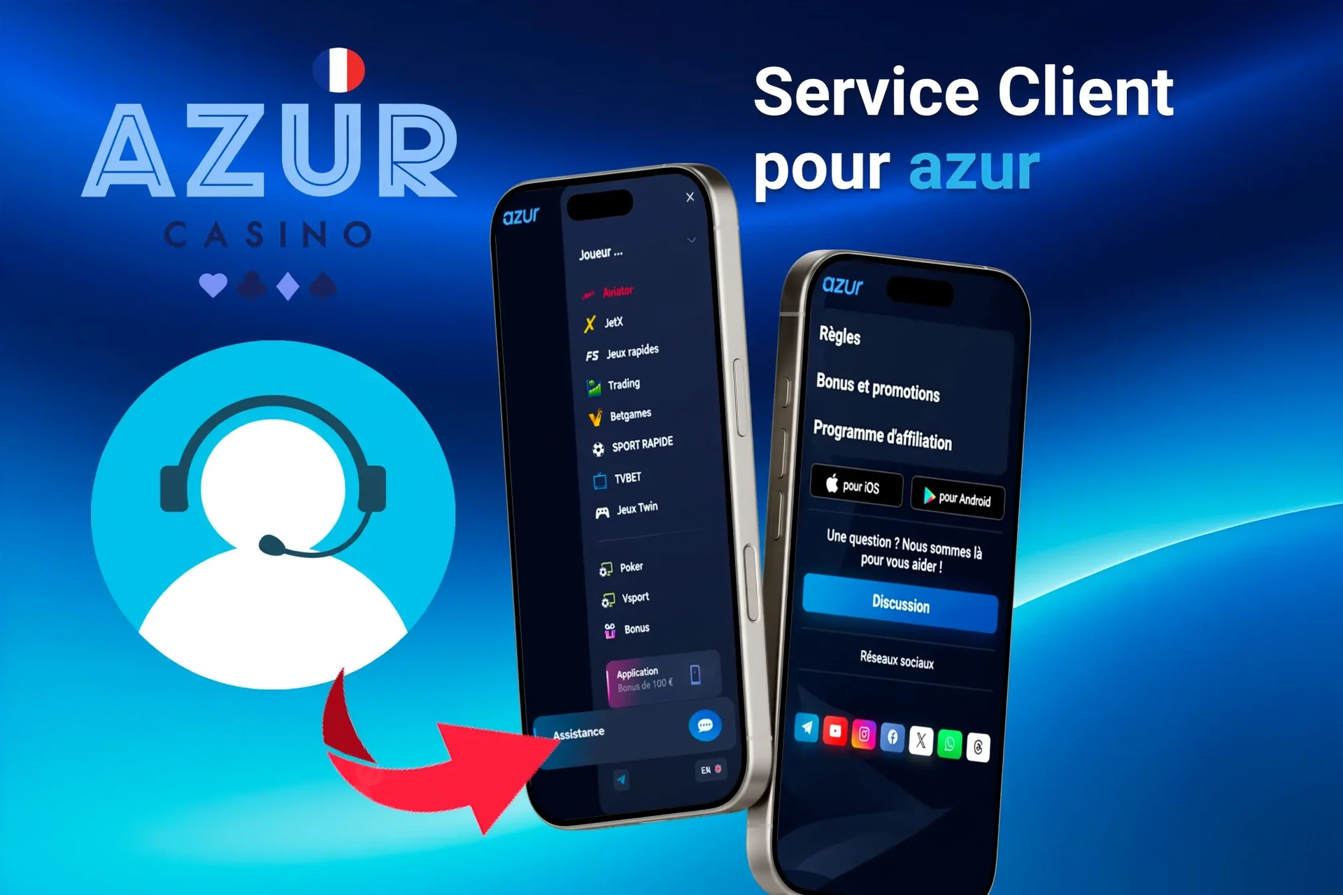 Fonction de support client pour l'application, mettant en avant les options de contact via l'application