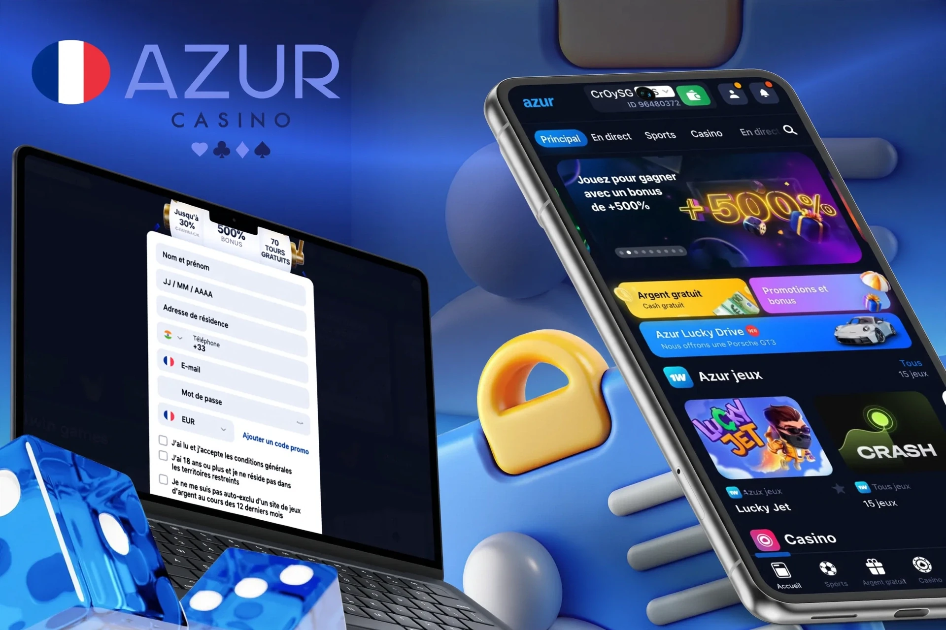 Description de l'inscription sur Azur et de la réception d'un bonus de bienvenue