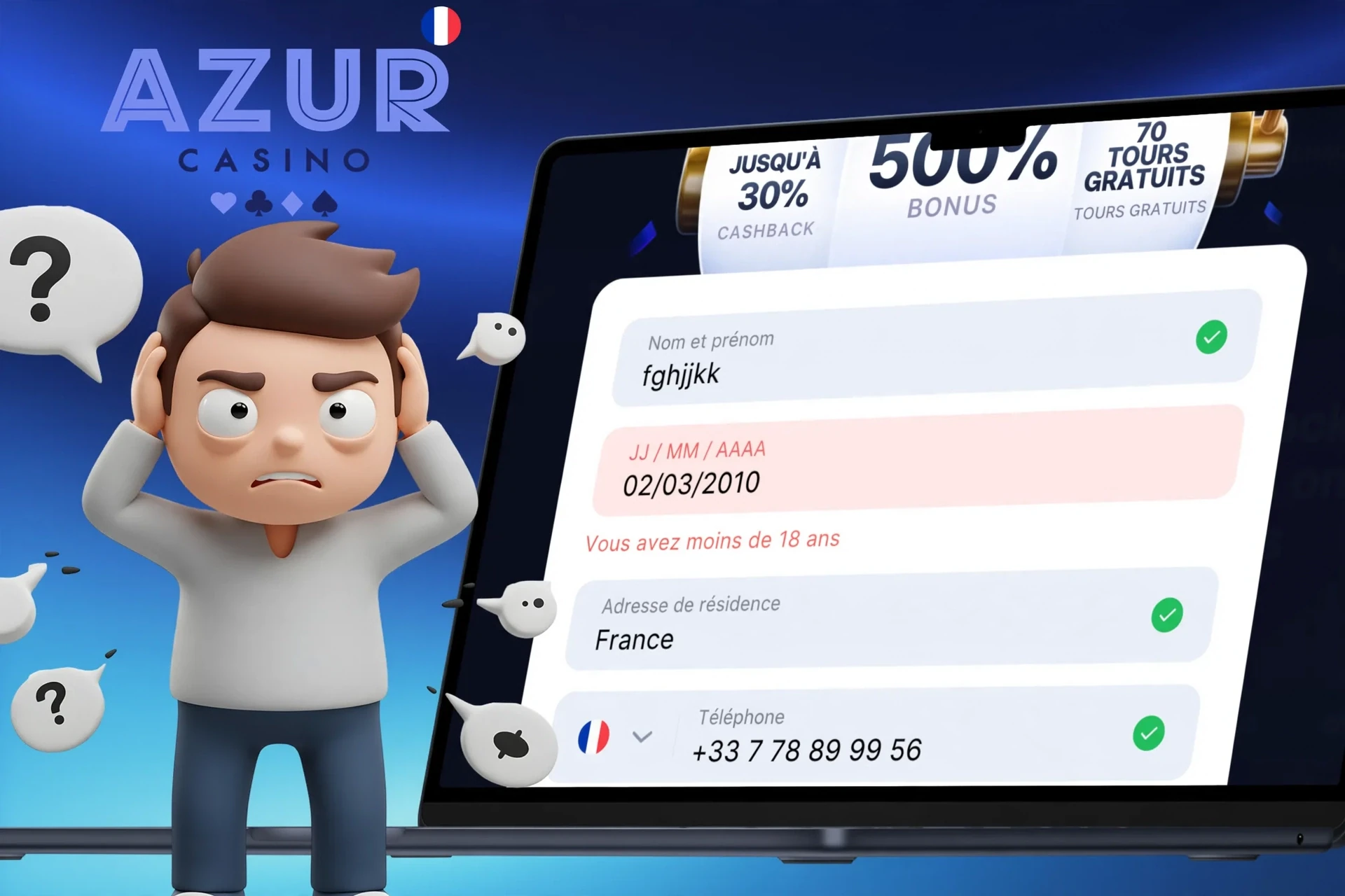 Description des difficultés possibles lors de l'inscription sur Azur
