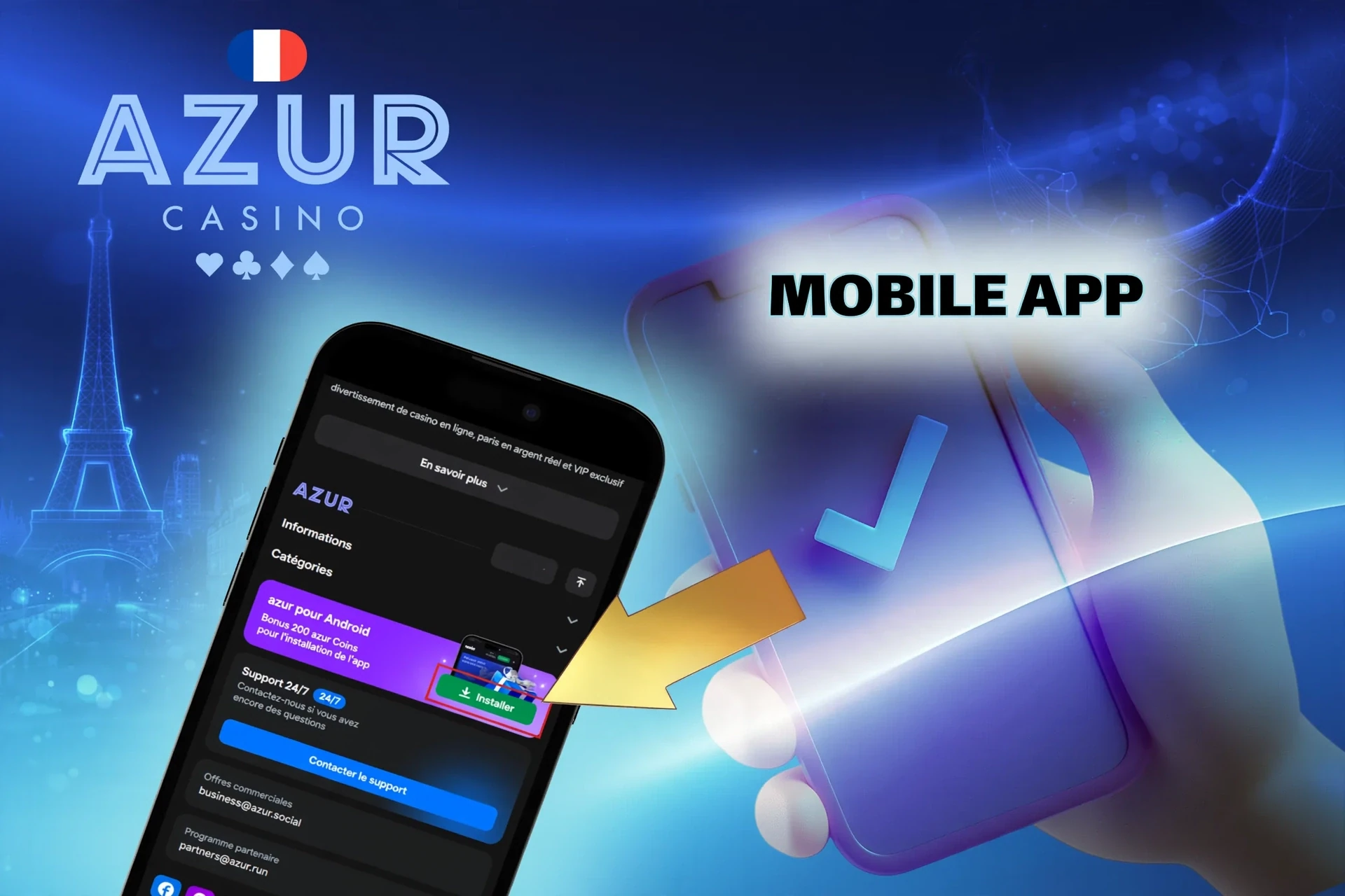 L'application mobile Azur — un moyen simple de parier et de jouer aux jeux de casino depuis votre téléphone en France.