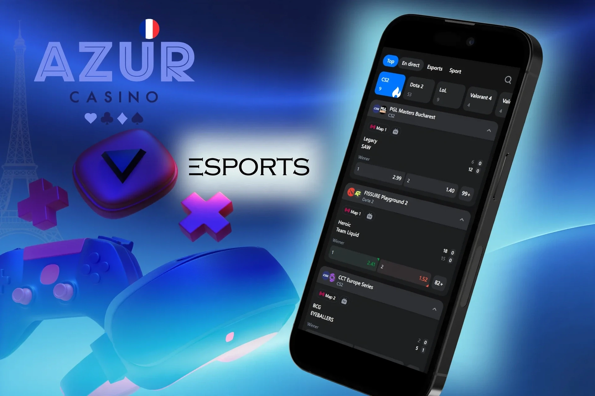 Disciplines et tournois esports disponibles pour parier sur la plateforme Azur.
