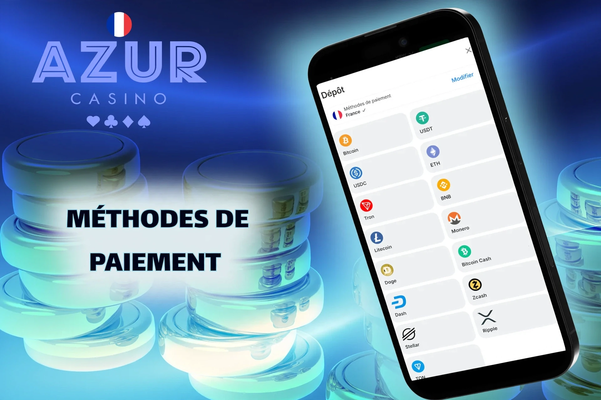 Méthodes de dépôt et de retrait en France : carte bancaire, PayPal, cryptomonnaies et autres options.